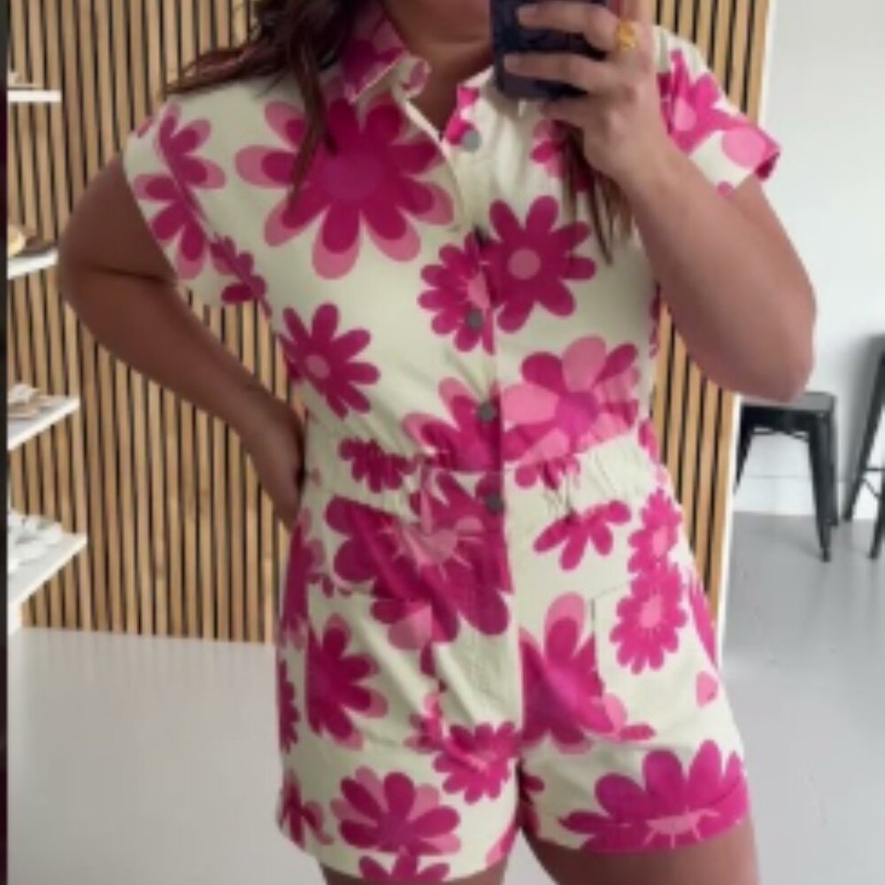 NWT - Whitmer Floral Denim Romper in Pink Multi (from Piper & Scoot, Size Large) - Picture 2 of 2